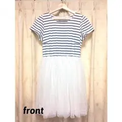 チュールワンピース ボーダーワンピース リボン ホワイト 半袖 earth