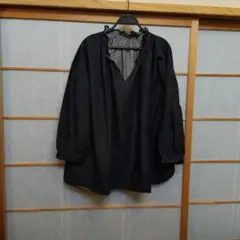 高城染工　デニム Vネック シャツ フリル付き
