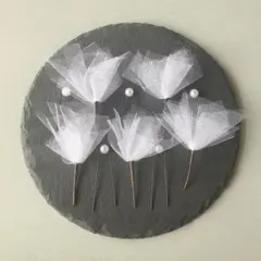 白チュール　髪飾り　成人式　卒業式　結婚式　ヘッドパーツ　振袖　袴　パール