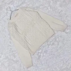 『ビームスハート』 ケーブル編みセーター 長袖 ウール混 厚手 冬 ナチュラル