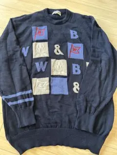 ブラック&ホワイト ネイビー パターンニットセーター LL