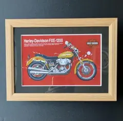 Harley-Davidson オリジナル・イラスト+黒マット+額付