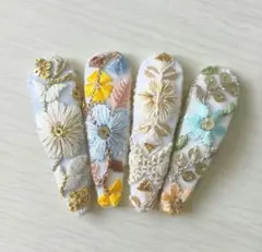 朱間様専用❗️インド刺繍リボンの花柄ヘアピン パッチン4個セット アソート