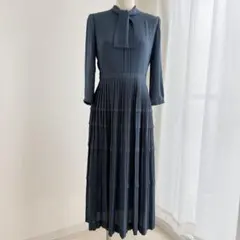 美品 ジルスチュアート ボウタイ プリーツロングワンピース S 春 通勤 上品