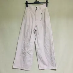 新品　GU ジーユー　ライトデニム　タックワイドパンツ　ピンク