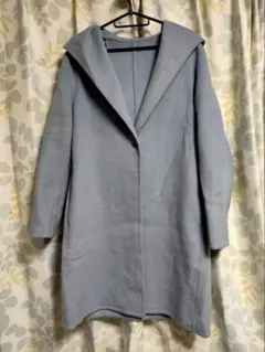 ユニクロ　水色 フード付きロングコート　Lサイズ