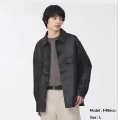 フェイクレザーオーバーサイズCPOシャツ GU