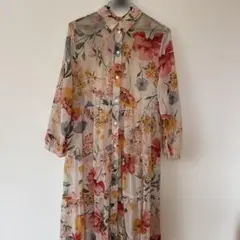 ZARA フラワープリント シアー ロングシャツワンピース 花柄 Sのサムネイル
