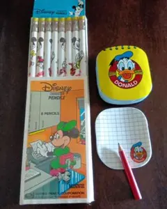 値下げ》2点セット Disney 鉛筆 メモ缶 ミッキー ドナルド ヴィンテージ