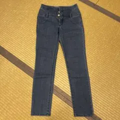 ダークブルー ハイウエスト スキニーデニム