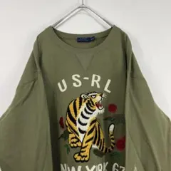 USA古着 ラルフローレン Ralph lauren 刺繍 スウェット カーキ