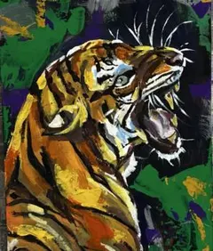 カラフルな虎の絵画　27.3×22cmキャンバス　原画　現代アート　トラ　動物画 カラフルな虎の原画 27.3×22cmキャンバス 絵画 現代アート 動物画 トラ