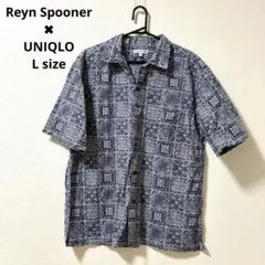 美品　ユニクロ×レインスプーナー アロハシャツ L バンダナ柄 総柄 紺のサムネイル