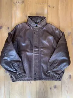 Nautica ブラウン フード付きレザージャケット 48