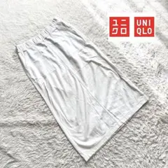 E2【ユニクロ】デニムジャージースカート　白　半端丈　無地　カジュアル　M