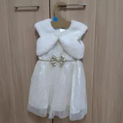 【1200円／100センチ】ホワイト フォーマルドレス 　　リボンスパンコール付