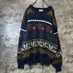 古着　90s ヴィンテージ 3D総柄ニットセーター　昭和レトロ　ユニセックス