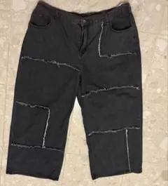 ダークグレー パッチワーク ストレートデニム