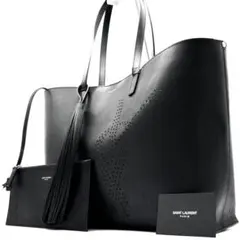 正規品 イヴサンローラン トートバッグ パンチング 肩掛け A4可 ポーチ付 黒