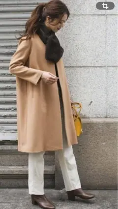 【美品】アーバンリサーチドアーズ　ウール　ノーカラーコート　ベージュ