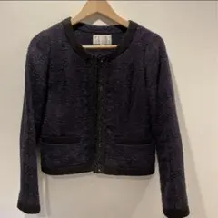 エムプルミエM-PREMIER、ブラック&ネイビーツイードノーカラージャケット