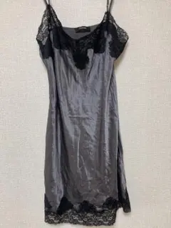 Aubade グレー シルクスリップ 黒レース S-027のサムネイル