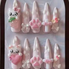 【現品】ネイルチップ 地雷 量産 ねこ いちご