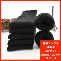 厚手 メンズソックス ブラック 5足セット 25〜27cm 防寒 暖かい 裏起毛