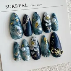 No.528【現品】ネイルチップ Ssize 振袖 成人式 ニュアンス 水引 花