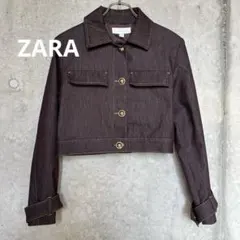 ☆ZARA☆デニムジャケット☆ショート丈☆ブラウン☆クロップドジャケット