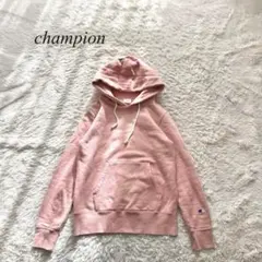 D5【チャンピオン】パーカー　プルオーバー　ピンク　刺繍ロゴ　M カジュアル