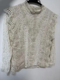 ANAP 総レースブラウス フリル ハイネック ホワイト 長袖 使用感あり