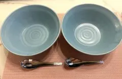 陶器 丼 2個セット ステンレスレンゲ付きのサムネイル