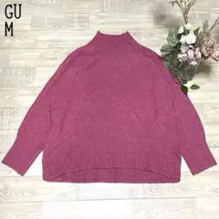 【GUジーユー】パフィータッチ　ハイネックニットプルオーバー　美品　ピンク　M