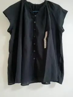 強撚ボイル、フレンチスリーブブラウス黒M