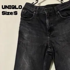 UNIQLO ブラック ストレートデニム パンツ ダメージ S
