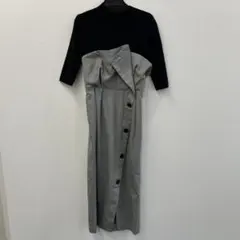 FRAY I.D 半袖ロングワンピース ブラック/グレー