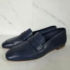 BARNEYS NEWYORK ネイビー レザー ペニーローファー 37 新品のサムネイル
