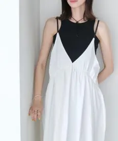 【forksy.】Vネックボリュームギャザーキャミワンピース　ホワイト