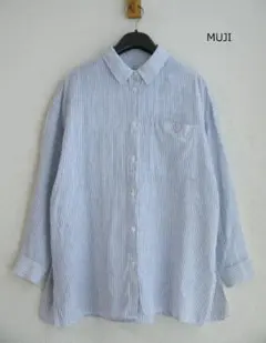 MUJI　無印良品　ストライプ柄フレンチリネン洗いざらしワイドシャツ♪