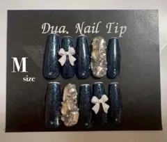 ネイルチップ(ネイビーxリボン)