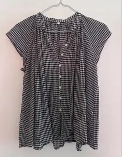 無印良品 強撚ボイル フレンチスリーブブラウス 婦人　黒チェック