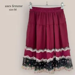 アクシーズファムaxes femme✨美品✨フレアスカート　膝丈　レース刺繍花柄