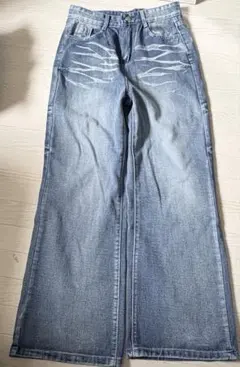 ライトブルーワイドレッグデニムパンツ