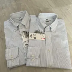 S 新品 2枚セット ユニクロ スーパーノンアイロンスリムシャツ ストライプ