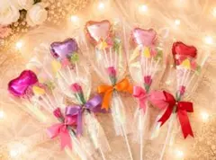小さな花束の様な風船付お菓子ブーケ♡5個　プチギフト　発表会　結婚式　プレゼント