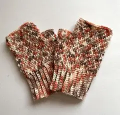 手編み ハンドウォーマー 指なし ミックスカラー ナチュラル 秋冬