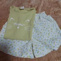 猫の顔プリント Tシャツとハーフパンツ セット120cm