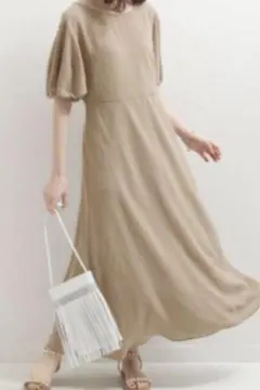 NOBLE ノーブル　Aライン　ロングワンピース　ペチコート付き　グレージュ