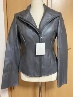 Pinky & Dianne パールグレー ラムレザーライダースジャケット38